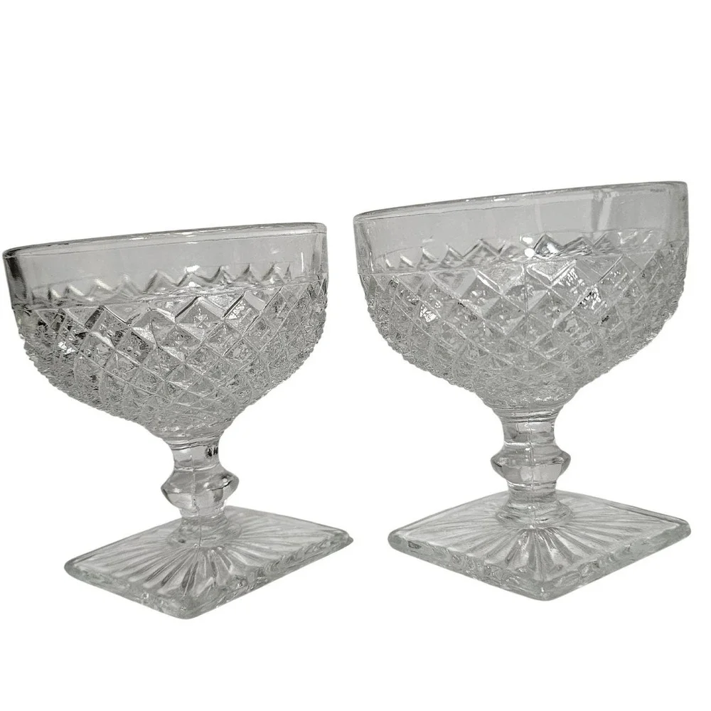 Crystal Glassware Dessert Coupe Goblet Footed Dish Set of 2‎ Pressed glass